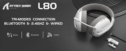 ATTACK SHARK L80 Ultra Light Wireless Tri-Mode connection Dual interface Pro-G Drivers noise-canceling microphone Gaming Headset