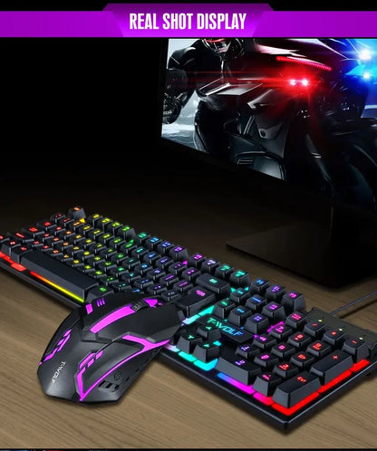 RGB Gaming Keyboard and Mouse Kit Backlit USB Wired Computer Keyboard and Mouse Combo 104 Keycaps for Pc Gamer Laptop