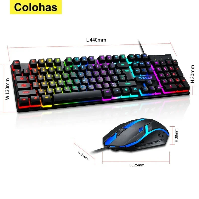 RGB Gaming Keyboard and Mouse Kit Backlit USB Wired Computer Keyboard and Mouse Combo 104 Keycaps for Pc Gamer Laptop