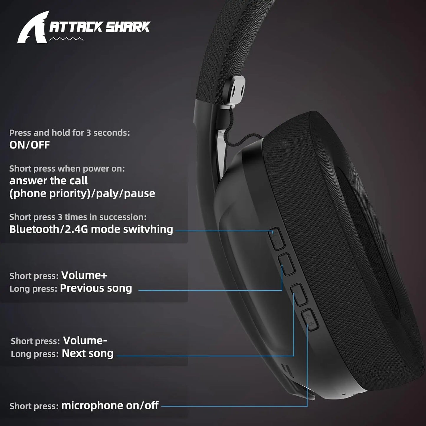 ATTACK SHARK L80 Ultra Light Wireless Tri-Mode connection Dual interface Pro-G Drivers noise-canceling microphone Gaming Headset