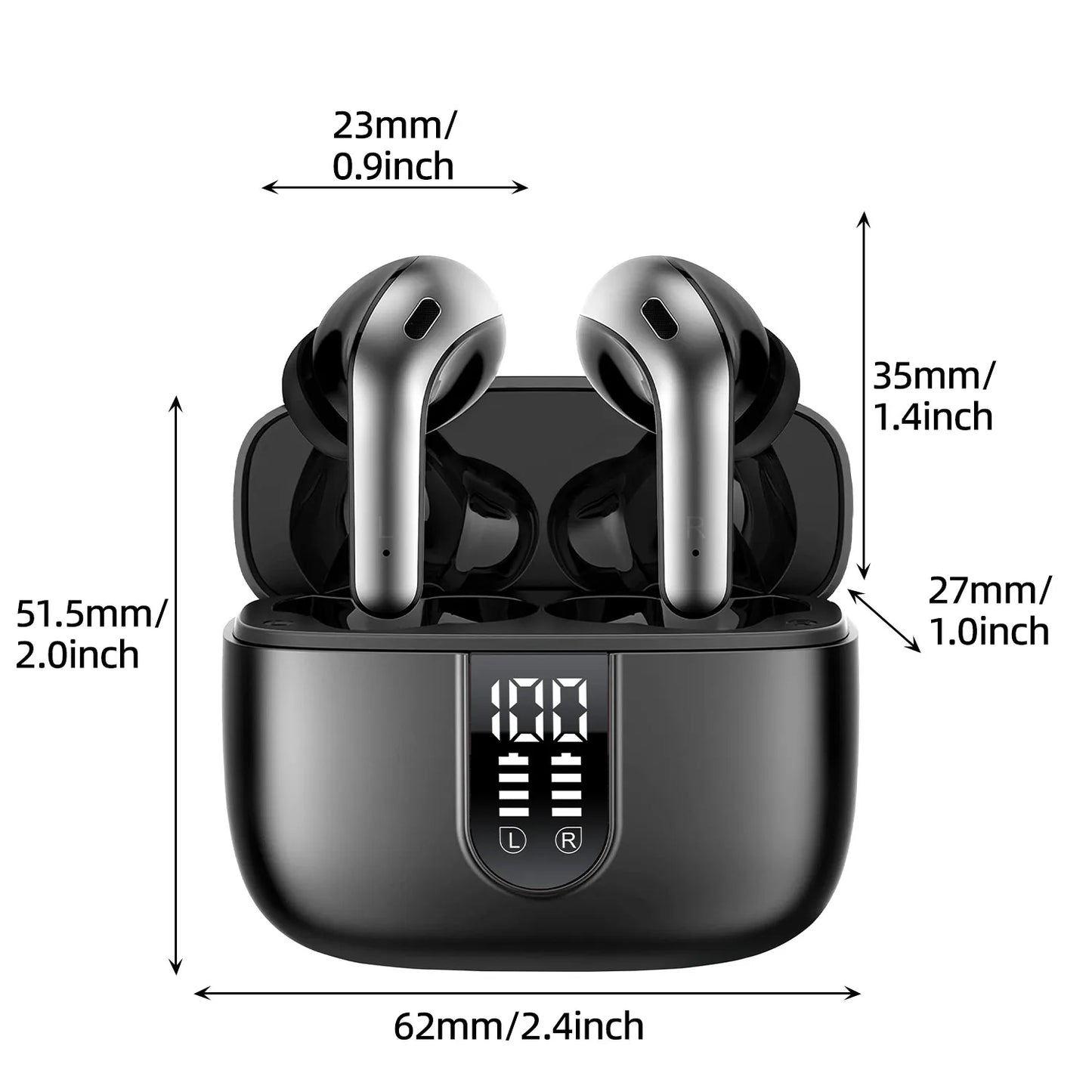 LIFEBEE True Wireless Earplugs, TWS Earphones with Microphone, In Ear Earphones for Work/Gym, Hi Fi Stereo Earphones with LED Di