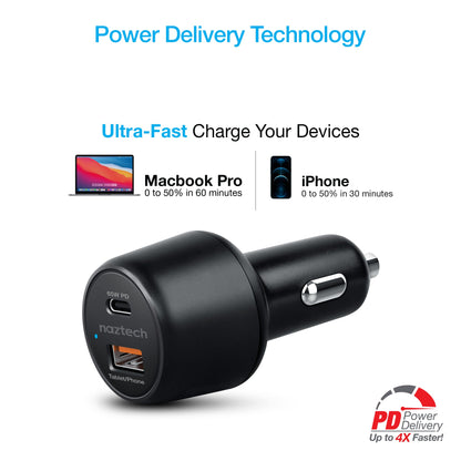 Naztech SpeedMax65 PD65W + QC3 Car Charger Black (15485-HYP)